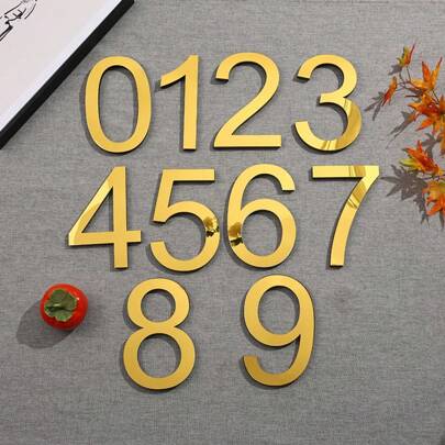 1个亚克力自粘可移除家居装饰3D金色立方体装饰数字门牌，适用于客厅装饰、户外黑色邮箱字母、住宅、公寓、办公室、酒店房间地址标识、圣诞装饰、外墙门牌号码0-9位