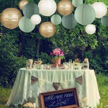 15pcs/10 Pcs Green, White & Gold Round Hanging Paper Lanterns Decorations, Rustic Wedding Birthday Party Decor Round Paper Lanterns Decoration, Gold/Ivory/Green-Grey Color, Hanging Paper Lanterns Suitable For Country Party - Multicolor - View 13