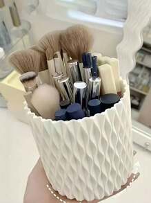 1pc 360° Rotating Large Capacity Makeup Brush Holder, Ins Style Rotating Desktop Pen Holder Organizer Box, For Lipstick, Eyebrow Pencil, Eyeshadow Brushes, Suitable For Office Desk, Vanity, Bathroom, Bedroom, Dormitory, Living Room, Holiday Gift, Back To School