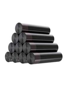 5 Rolls Of 75 Super Large Black Trash Bags - Leakproof, Foldable Plastic Bags For Kitchen, Bathroom, Bedroom, Living Room, And Outdoor Use