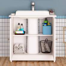 Jooli H Under Sink Bathroom Cabinet, Storage Cabinet With 2 Compartments Behind The Door For Washbasins With Pedestal And Feet, 28x60x60cm, White - White - View 3