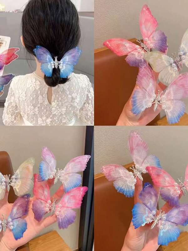 Colorful Glitter Big Butterfly Hair Clip Beautiful Moving Wings Pearl Hairpin For Hairgrip Barrette Hair Accessories Friends Back To School