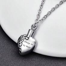 Heart Carving Flower Stainless Steel Cremation Urn Necklace Always In My Heart Memorial Keepsake Cremation Jewelry For Human Ashes Waterproof Jewelry