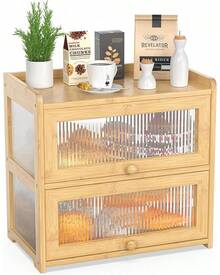 BAMBANG Extra Large Bamboo Bread Box For Kitchen Counter, Bread Storage Container Farmhouse Bread Box With 3 Sides Wavy & Back Clear Window, Breadbox Bread Bin Holder For Homemade Bread, Natural - FD-2T-nT-jP - View 8