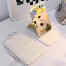1pc Portable Compact Makeup Mirror, Solid Color, Minimalist, Foldable, Cute Pocket Size