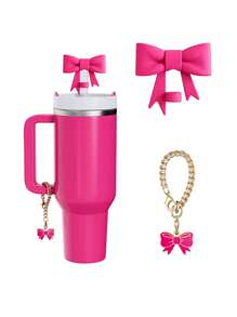 Kompatibel mit Cup-Zubehör – 3 Stücke 10-mm-Strohhalmaufsätze mit Schleife, kompatibel mit der Strohhalm-Abdeckkappe des Cups, 2 Stücke weiße Schleifenanhänger für 30- und 40-oz-Becher mit Griff, mehrere Farbkombinationen erhältlich