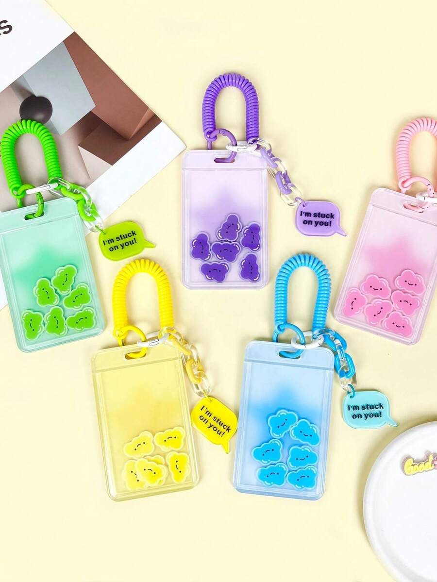 1pc Cute Rocking Shaker Transparent Card Holder, Various Creative Styles Student ID Badge Card Protector Case With Funny Latch - Multicolor - View 1