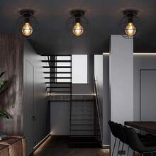 GBLY Lámpara de techo vintage, lámpara colgante industrial de metal en forma de jaula, lámpara de techo retro E27, lámpara colgante para pasillo, balcón y comedor, color negro