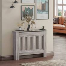 Jooli H Radiator Cover Grey Modern MDF Vertical Slats Wooden Top Cabinet For Living Room Bedroom Hallway, Medium - Grey - View 1