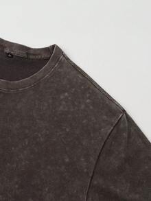 Shwiy Men's Vintage Washed Ramen Print Cartoon Letter Graphic Short Sleeve T-Shirt, Casual Streetwear - Coffee Brown - View 6