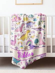 1pc Custom Personalized Color Name Throw Blanket, Lovely Polychromatic Dinosaur With Blanket For Girl Boy Great Holiday Gift For Daughter,Son,Classmates, Friends,Super Soft Warm Gorgeous Cozy, For All Seasons, Suitable For Indoor, Camping, Air-Conditioned Room, Sofa, Living Room,Bedroom,Home,Halloween, Ideal Gift For Children's Day, Christmas, Birthday