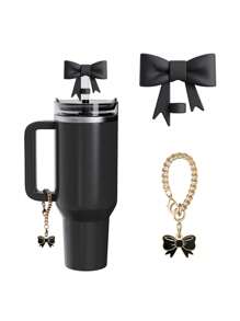 Kompatibel mit Cup-Zubehör – 3 Stücke 10-mm-Strohhalmaufsätze mit Schleife, kompatibel mit der Strohhalm-Abdeckkappe des Cups, 2 Stücke weiße Schleifenanhänger für 30- und 40-oz-Becher mit Griff, mehrere Farbkombinationen erhältlich