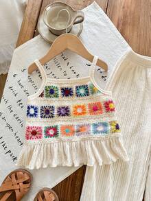 2pcs/Set Young Girl Casual Camisole And Wide-Leg Pants Set, Suitable For Party, Leisure, Holiday And Daily Wear, Summer - Apricot - View 4