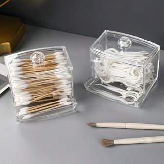 Clear Acrylic Clean Swab Box Case Makeup Storage Organizer Holder Summer Travel, Vacation Home Bathroom Decor Holiday
