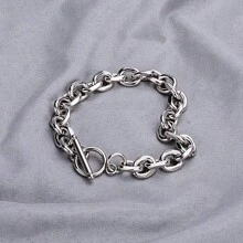 1pc Fashionable Stainless Steel O-Shape Buckle Punk Bracelet, Minimalist Design Men's Bracelet Suitable For Daily Wear