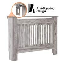 Jooli H Radiator Cover Grey Modern MDF Vertical Slats Wooden Top Cabinet For Living Room Bedroom Hallway, Medium - Grey - View 3