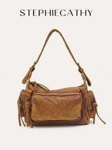 STEPHIECATHY 复古学院风女士单肩包，水洗PU皮革材质，拉链封口，多口袋设计，实用百搭，可斜挎携带，适合日常通勤、大学校园、旅行等多种场合。Y2K风格，2000年代时尚，波西米亚风，女士手提包，精美礼品。 - 彩色 - 查看 19