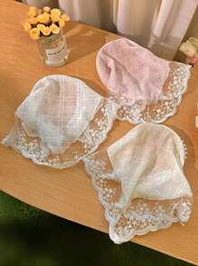 Vintage Dreieck Schal aus Spitze, französischer Streamer Stirnband Sonnenschutz Dutt Hut Seidenschal Damenschal, pastoral elegantes Stirnband, Spitzenrand Haarzubehör, Haarband, Haarreifen