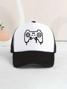 1 件装儿童透气防晒棒球帽，可爱游戏图案印花，泡沫网眼遮阳帽休闲运动太阳帽