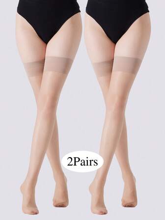 2双女士超薄透明过膝袜，舒适保暖