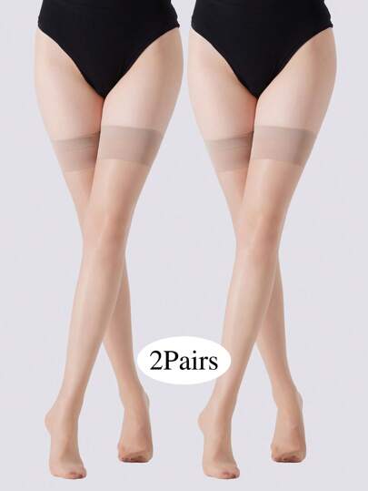2 Pairs Women Ultra Thin And Sheer Over Knee-High Socks