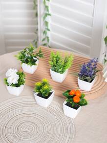 6pcs Mini Artificial Succulent Plants With White Pots, Suitable For Office Desk, Window Sill, Bookshelf Decor, Green Plant For Mother's Day, Party Tabletop, Graduation Season, Multifunctional Artificial Decor,Garden Decor,Outdoor Plant,Gardening,Fake Flowers