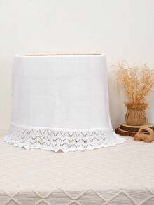 1 件婴儿针织纯色毛毯，边缘精致，适合所有季节的舒适婴儿毛毯 - 白色 - 查看 5