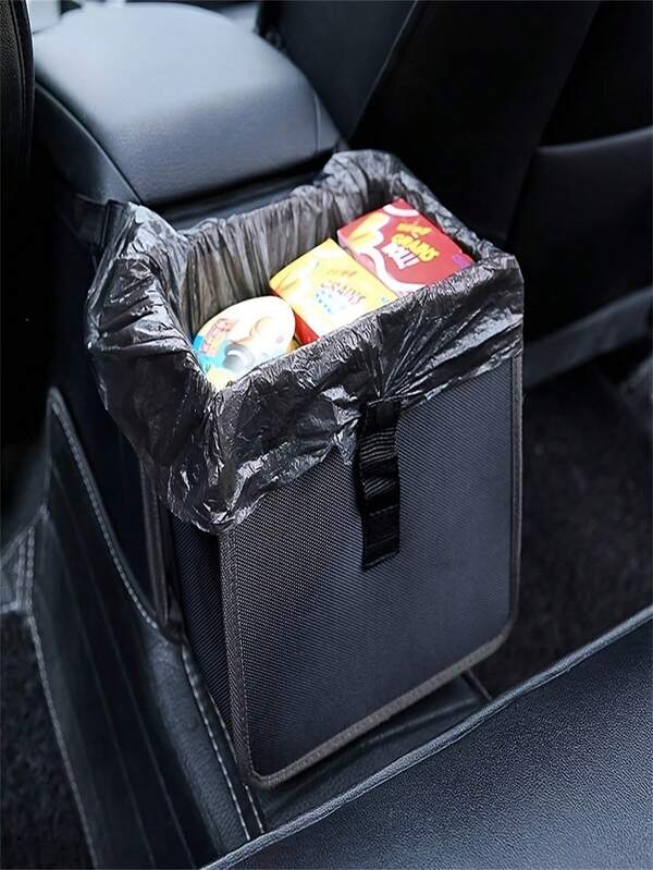 1pc Car Trash Can, Armrest Box Hanging Garbage Basket, 2 Gallon Waterproof Black Garbage Organizer, Car Interior Accessories