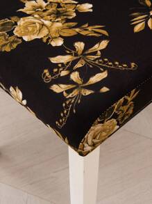1 pezzo / 4 pezzi Fodera per sedia in tessuto di seta di latte, nuova fodera elastica con stampa floreale di stile, antiscivolo, colori versatili, adatta per sedie standard, adatta per tutte le stagioni