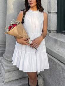 Damen elegantes, lässiges, tägliches, süßes Schichten-Kleid ohne Ärmel