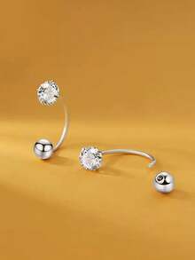 2pcs Minimalist Gold-Tone Stainless Steel C-Shaped Stud Earrings With Cubic Zirconia, Suitable For Women's Daily Wear - Earrings - View 4