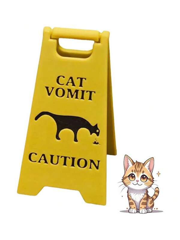 1 Stück Katzen Erbrechen Schild, Katzen Erbrechen Warnschild, Lustiges Erbrechen Warnschild, 4 Inch süßes Gag-Geschenk Katzen-/Hunde-Erbrechen Schild Deko, 3D-gedruckte neuartige Tischdekorration für Zuhause, Büro, Klassenraum