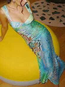 女士夏季花卉蕾丝镂空透视吊带裙，修身性感透视连衣裙，适合度假和夜店派对，优雅迷人 - 綠色 - 查看 6