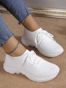 Chaussures de sport décontractées pour femmes, style bohémien, bout rond, laçage tricoté, haute élasticité, respirables et antidérapantes