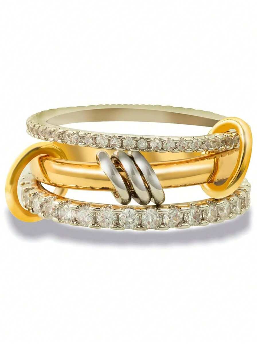 Fashionable Luxury Multi-Band Cubic Zirconia Ring, Suitable For Everyday Wear - Multicolor - View 1