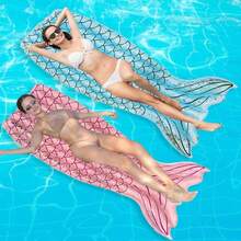 1pc Summer New Mermaid Inflatable Pool Float, PVC Foldable Pool Floating Single Lounger, Mermaid Inflatable Floating Bed, Available With Air Pump Set - Multicolor - View 13