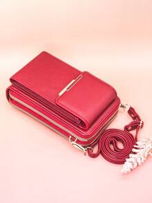 MINGYOU Women's PU Leather Crossbody Bag, Fashion & Young, Multi-Zipper, Multi-Functional Large Capacity Phone Wallet - Red - View 4