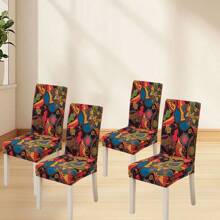 1 pezzo/4 pezzi coprisedia, decorazione elegante, nuovo design, in materiale seta del latte, antiscivolo stretch, stampa floreale, multicolore, set singolo e set da 4, adatto alla maggior parte delle sedie, per tutte le stagioni