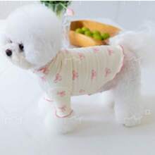 1 pieza Vestido de Body completo con estampado para mascota perro/gato con moño rosa, para Teddy, Poodle, Chihuahua, Vestimenta cómoda y transpirable para uso casual en interiores/exteriores para primavera/otoño