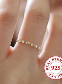 1 pieza Anillo de mujer de plata de ley 925 de lujo, incrustado con circonita cúbica brillante, perfecto para compromiso, boda, fiesta y regalo durante todo el año