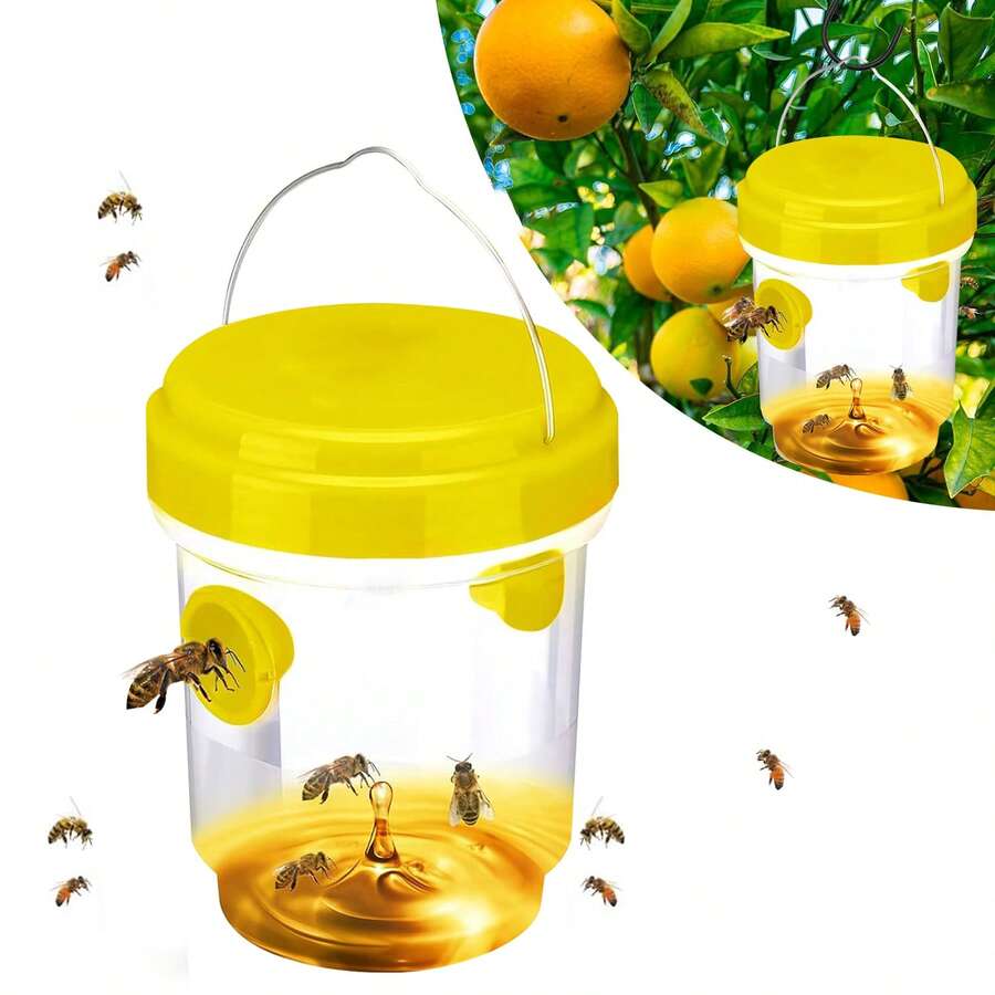 Clear Plastic Outdoor Insect Trap With Yellow Lid - No Power Needed, Effective For Catching Fruit Flies, Wasps, And Aphids, Transparent Design For Easy Monitoring, Flying Insect Trap - Multicolor - View 1