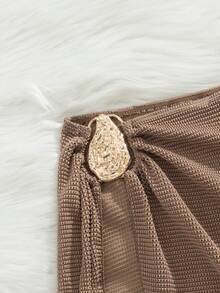 Summer Vacation Beach Metal Decor Cover-Up & Slit Skirt Set - Brown - View 5