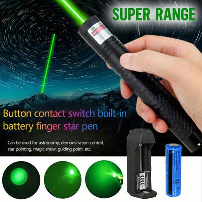1 Case Black 900 Mile Assassin Green Laser Pointer 532nm Single Beam Light + Battery + Combination Lock + Battery Rechargeable Rotating Focusable Laser Pointer