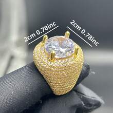 1pc Fashionable Cubic Zirconia Copper Full Rhinestone Ring With Large Center Zirconia Stone, Suitable For Men's Hiphop/Rap Casual Wear - Ring a - View 9