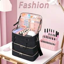 Nail Tech Bag, Nail Polish Organizer Hold 90 Bottles (15ml/0.5fl.Oz)& Nail Lamp, Three Layer Nail Supplies Organizer Case With Holder& Shoulder Strap,Travel Nail Tech Carrying Case, Nail Kit Bag For Nail Stuff & Manicure Tools, Gift For Mother's Day To Ladiestravel Essentials Vacation Summer Holiday Back To School School Stuff Bag For School Travel Bag For Women Makeup Bag For Travel - Multicolor - View 3