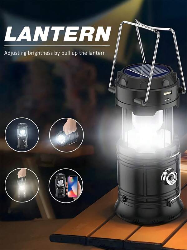 Luzes de acampamento esportivas solares ao ar livre, luz solar recarregável USB LED dobrável, lanterna, lustre de emergência, equipamento de acampamento para furacões, suprimentos para blackout, kit de sobrevivência para tempestades, interno e externo