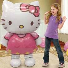 Sanrio 1 pezzo, 116cm Palloncino grande a forma di Kitty tridimensionale in lamina di alluminio per festa di compleanno, decorazioni per feste, forniture per feste a tema Hello Kitty