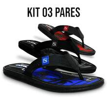 Kit 3 Pairs Men's Flip Flops Kit Men's Flip Flops Kit Men's Sandals Men's Flip Flops - Gray Red Blue - View 1