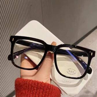 1pc Fashion Retro Non-Prescription Glasses, Large Frame Rectangle Black Eyeglass Frame For Nearsighted, Suitable For Round Face