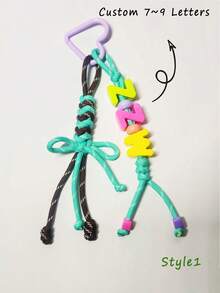 [Custom] 1pc Multicolor Braided Cord, Customized Acrylic Letter Beaded Keychain, Heart-Shaped Keychain, Name Tag Bag Charm, Water Bottle Hanger, Back To School Gift, Holiday Gift